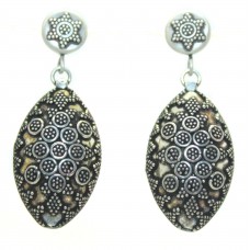 Earrings Silver 925 Sterling Drop Dangle Women Traditional Oxidized Engrave B594